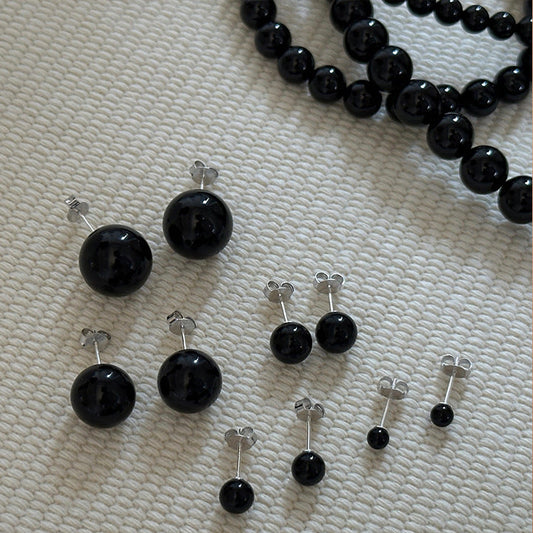 Women's Black Ball Design Sense Niche Retro Earrings