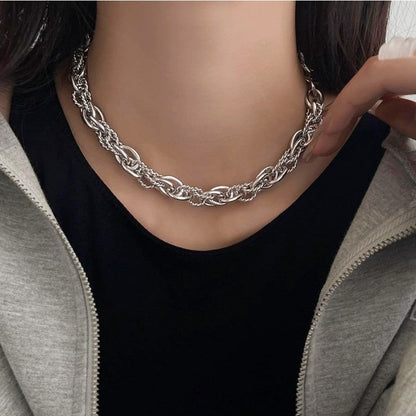 Women's Sier Exaggerated Niche Retro High-grade Metal Thick Chain Necklaces