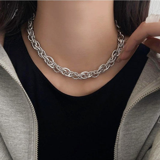 Women's Sier Exaggerated Niche Retro High-grade Metal Thick Chain Necklaces