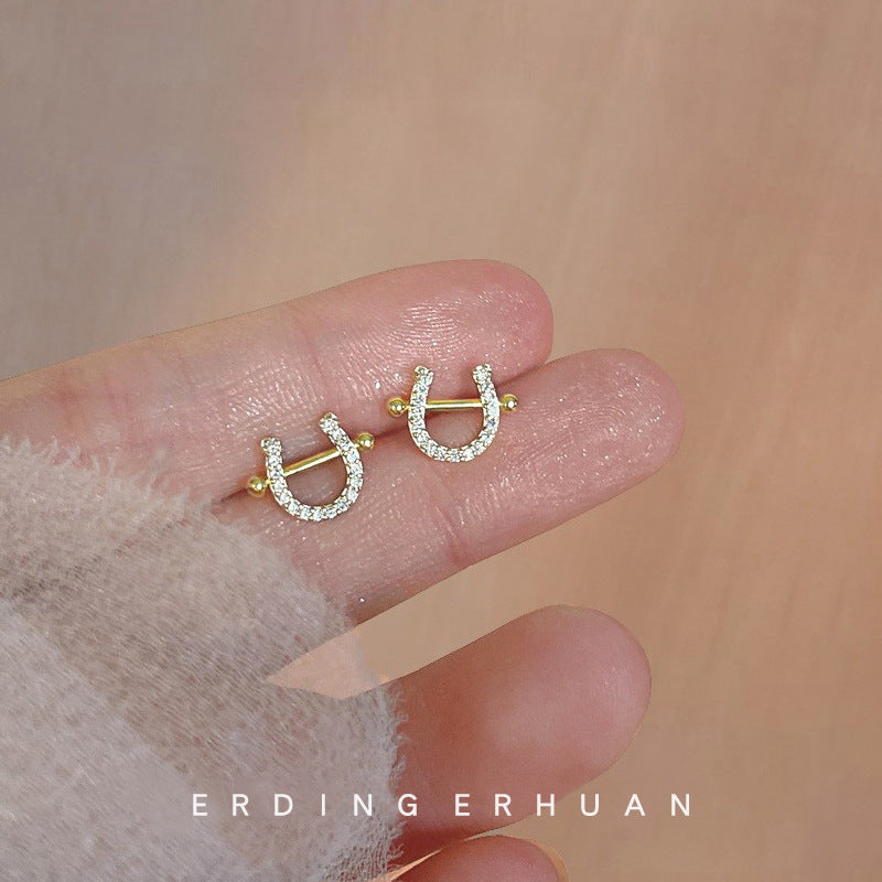 Zircon Sier Needle Version Mini Personality Earrings