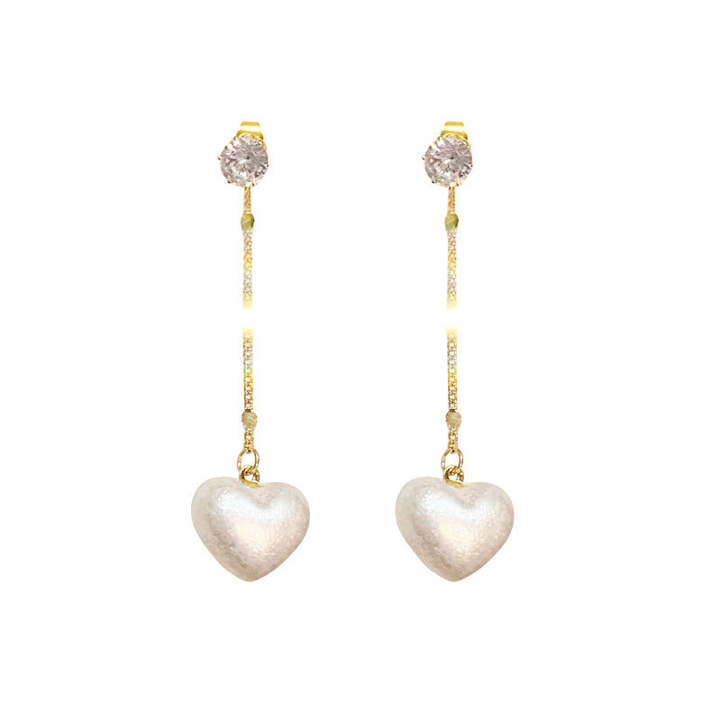 Needle Double-sided Three-dimensional Peach Heart Pearl Long Fringe Rings