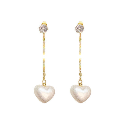 Needle Double-sided Three-dimensional Peach Heart Pearl Long Fringe Rings