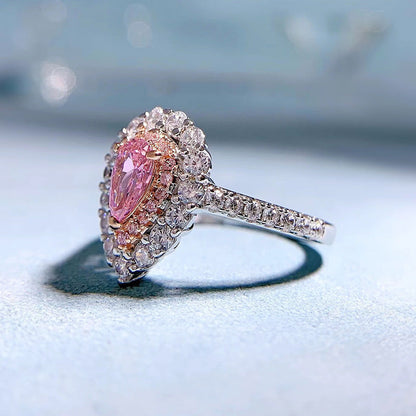 Women's Carbon Diamond Pink Pear-shaped Water Drop Rings