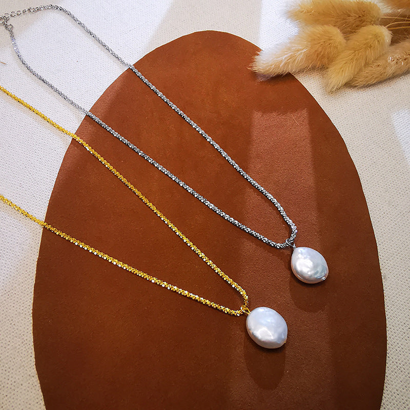 Single Natural Baroque Pearl Sparkling Starry Necklaces