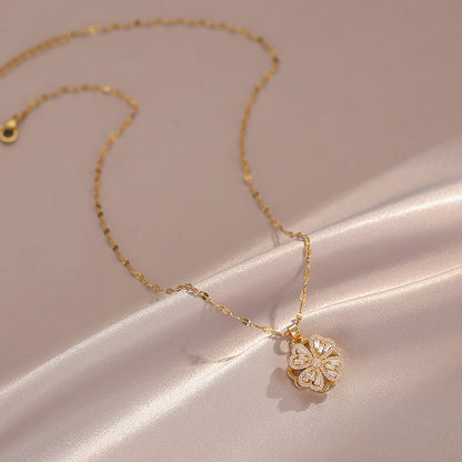 Women's Gold Electroplated Rotating Love Heart Flowers High-grade Necklaces