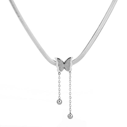 Women's Plated Frosted Butterfly Pendant Fashion Snake Necklaces