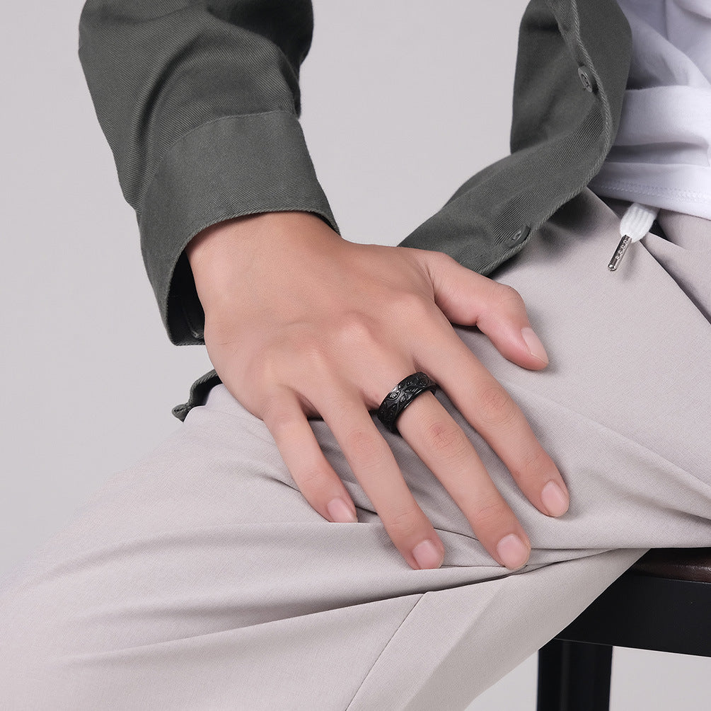 Men's Eye Titanium Steel Rotatable Retro Style Decompression Rings