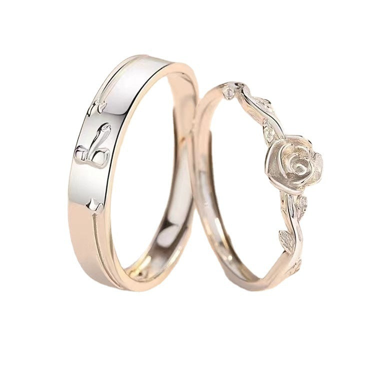 Women's & Men's Prince And Rose Couple One Pair Fashion Fresh Open Rings