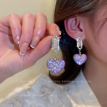 Purple Pearl Diamond Flower Fashion Geometry Pattern Temperament Wild Earrings