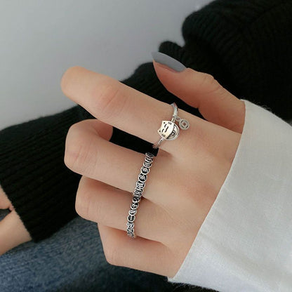 Women's Retro Text Copper Coin Lucky Cat Rings