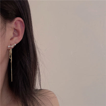 Suitable Tassel Elegant Round Pearl Long Earrings