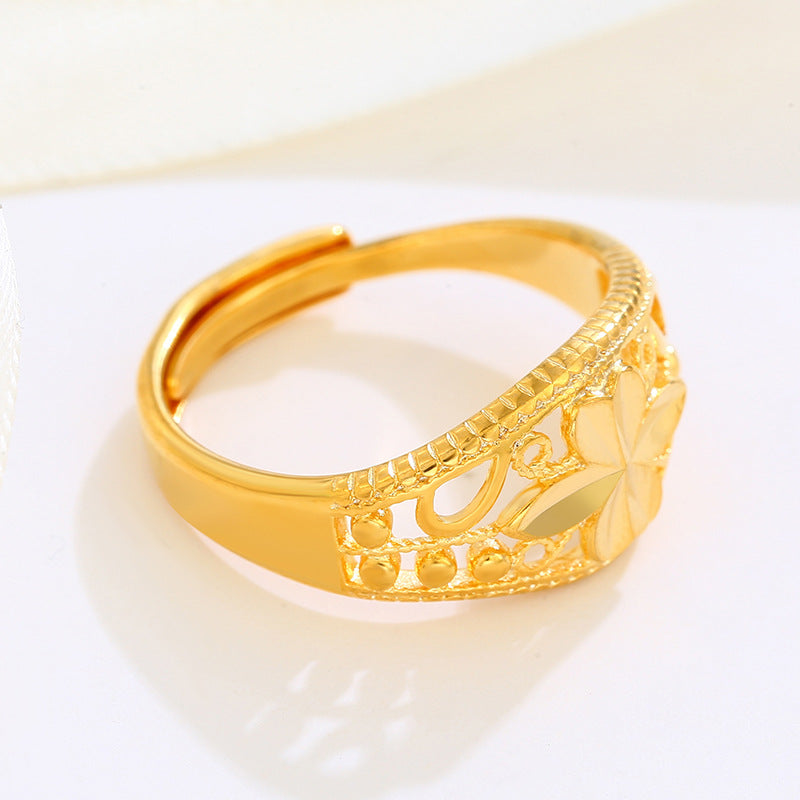 Women's Design Hollow Gold Plated Temperament Opening Adjustable Vintage Gifts Rings
