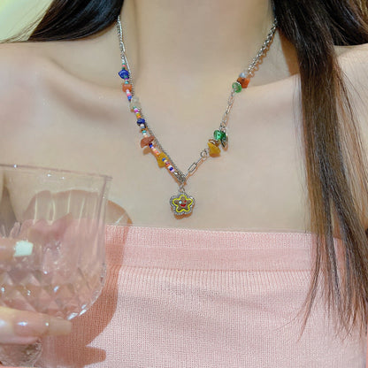 Fairy Temperamental Colored Loving Heart Pendant Clavicle Necklaces