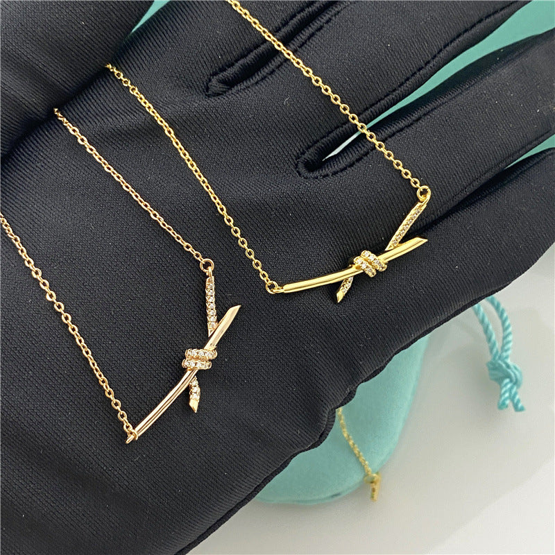 Rope Diamond Knot Electroplated Rose Gold Trendy Unique Pendant Necklaces