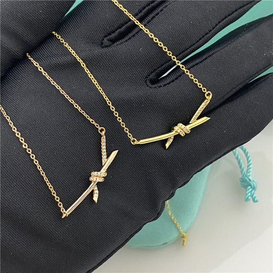 Rope Diamond Knot Electroplated Rose Gold Trendy Unique Pendant Necklaces