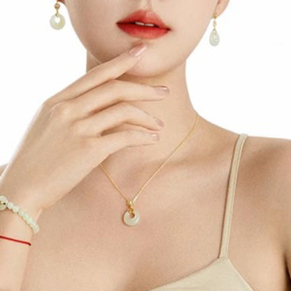 Women's Style Lucky Peace Buckle Jade Pendant Fashion Necklaces
