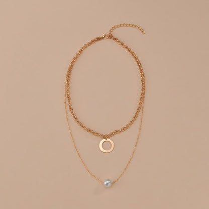 Women's Personality Geometry Hoop And Pearl Pendant Stacked Necklaces