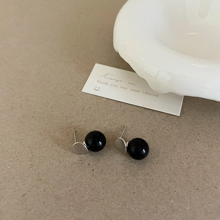 Design Black Natural Stone Pearl Metal Female Niche Retro Earrings
