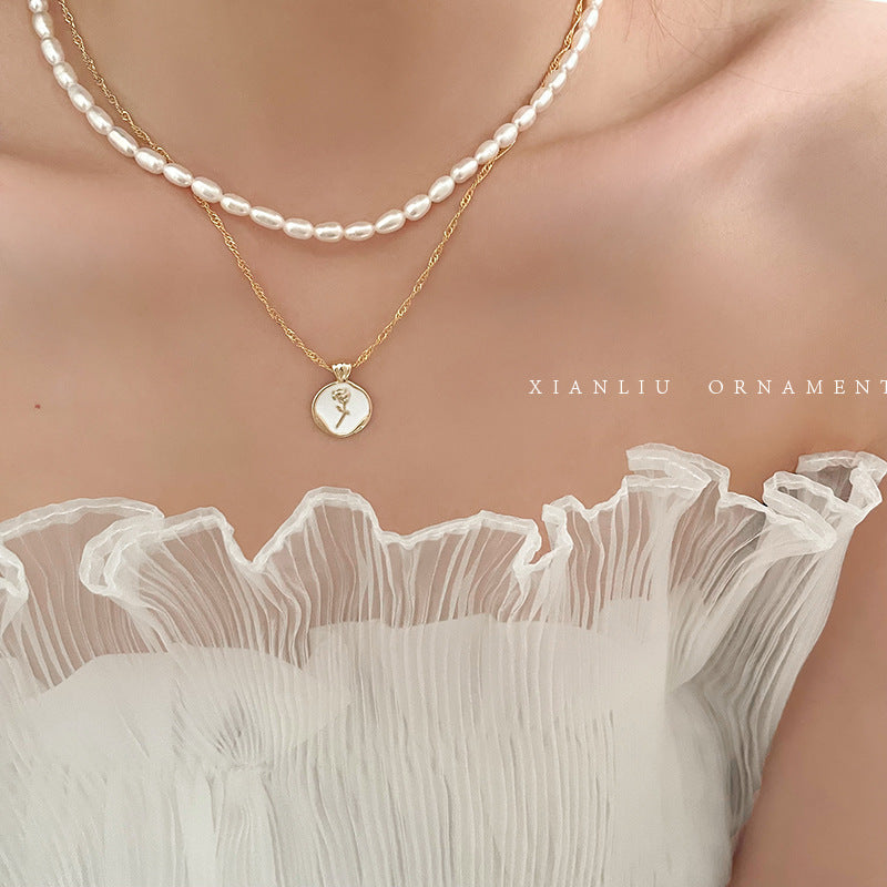 Twin Pearl Female Temperament Wild Clavicle Necklaces