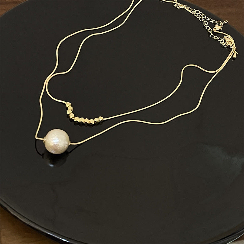 Women's Elegant Gold Cotton Pearl Design Simple Fashion Twin Clavicle Necklaces