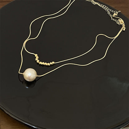 Women's Elegant Gold Cotton Pearl Design Simple Fashion Twin Clavicle Necklaces