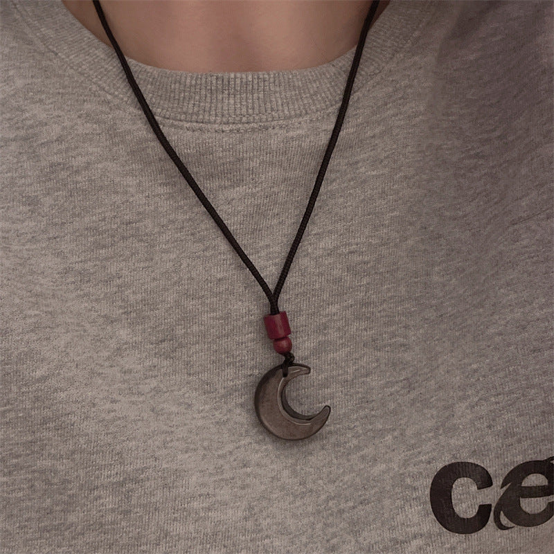 Couple Dark Sier Diamond Star Moon Braid Necklaces