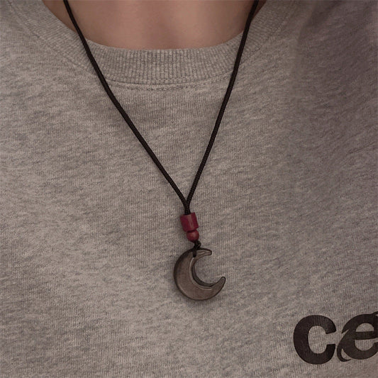 Couple Dark Sier Diamond Star Moon Braid Necklaces