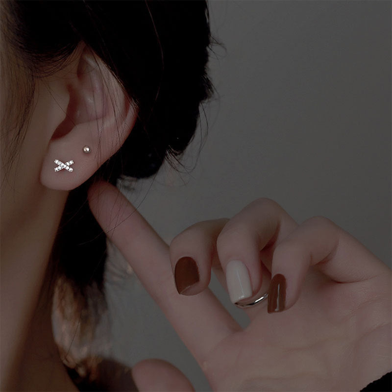 Sier X Diamond Simple Letter Zircon Earrings