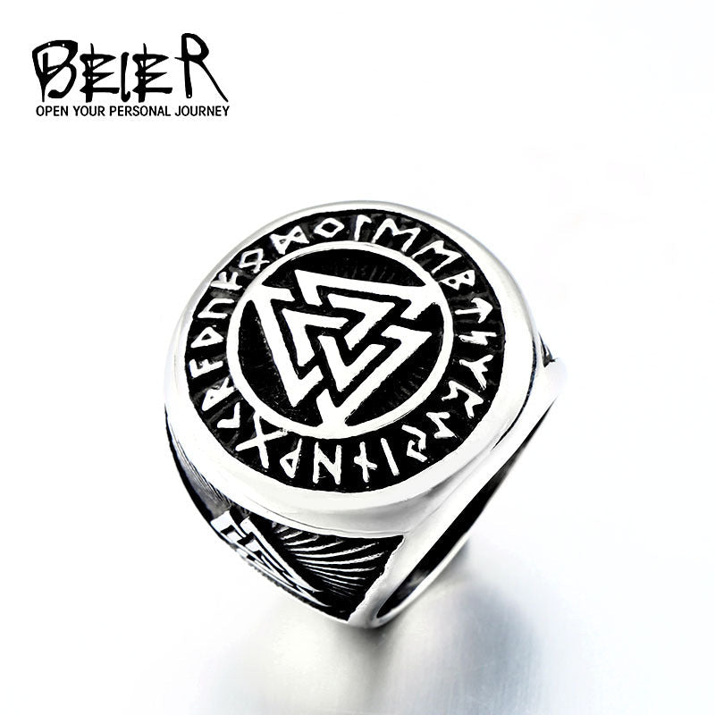 Men's Retro Compass Titanium Steel Triangle Viking Rings