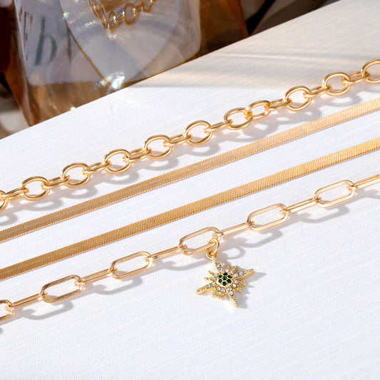 Women's Fashion Geometry Pattern Stars Snake Chain Necklaces