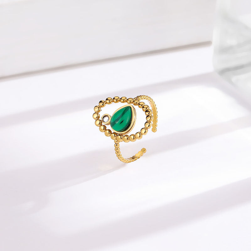Elegant Emerald Open Adjustable Titanium Steel Female Design Rings