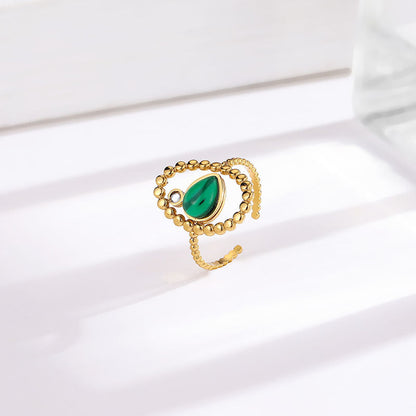 Elegant Emerald Open Adjustable Titanium Steel Female Design Rings