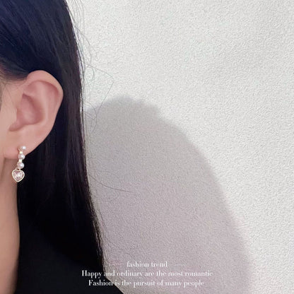 French Style Pearl Heart-shaped Ear High-grade Earrings