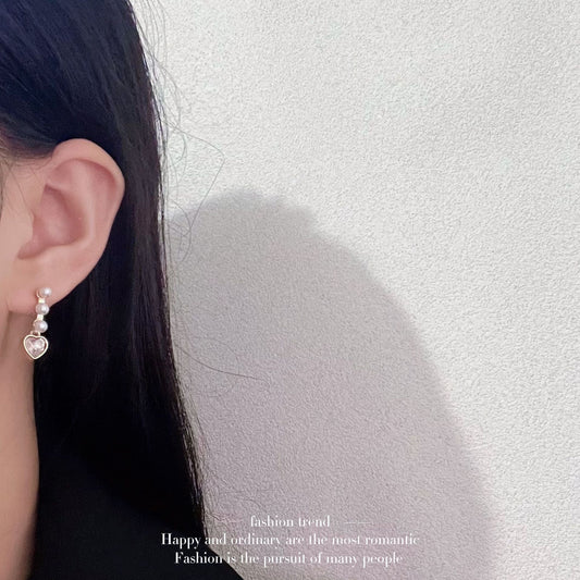 French Style Pearl Heart-shaped Ear High-grade Earrings