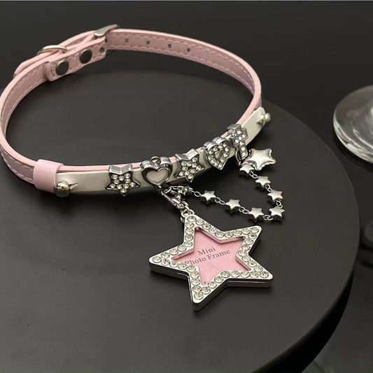 Sweet Cool Hot Punk Leather Female Necklaces