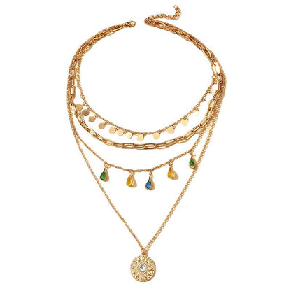 Geometric Wafer Tassel Alloy Retaining Rhinestone Necklaces