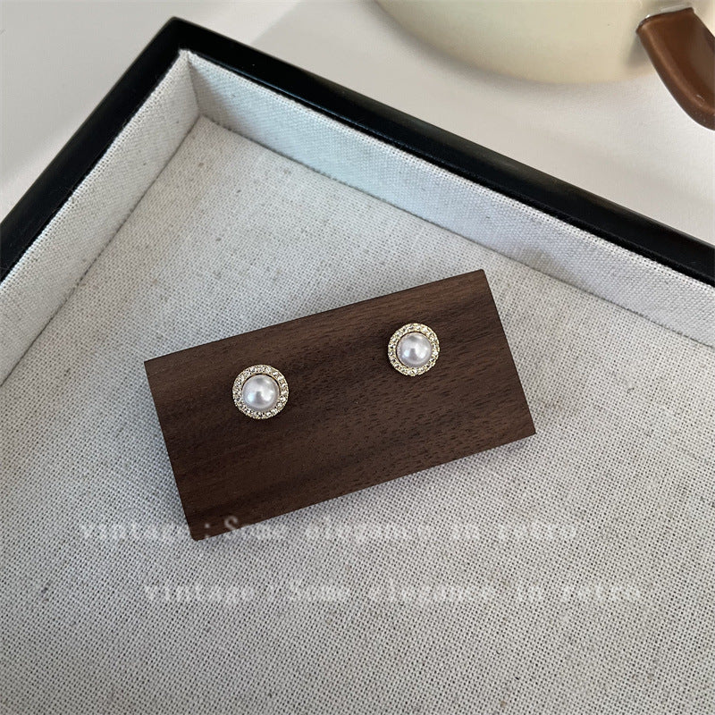 Style Micro Inlaid Zircon Pearl Niche Retro Simple Earrings
