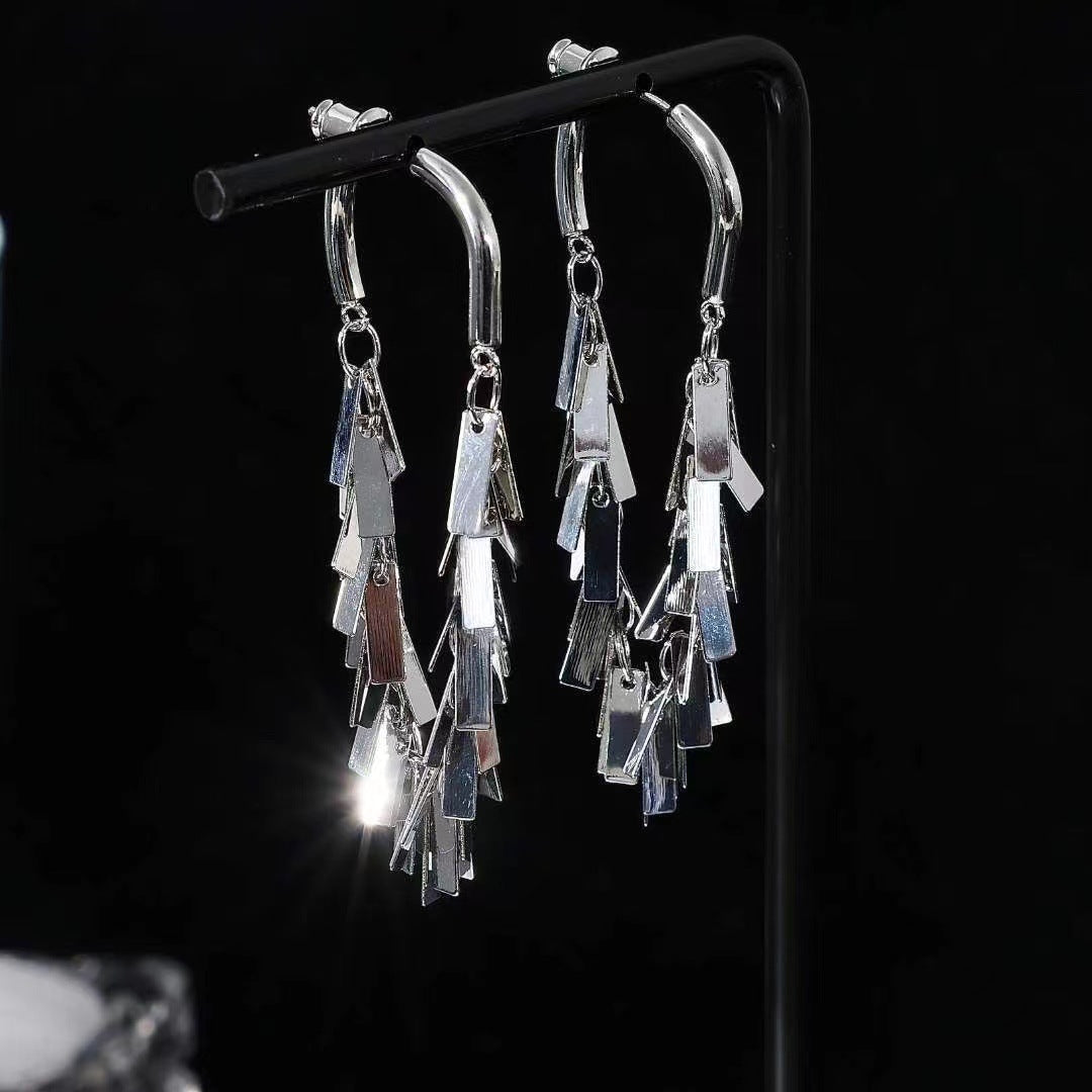 Long Tassel Round Rectangular Gold And Sier High Profile Earrings