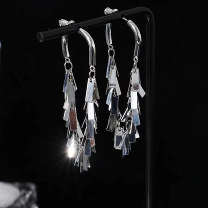 Long Tassel Round Rectangular Gold And Sier High Profile Earrings