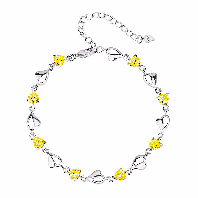 Style Fashion Sier Jewelry Crystal Zircon Amethyst Heart Female Bracelets