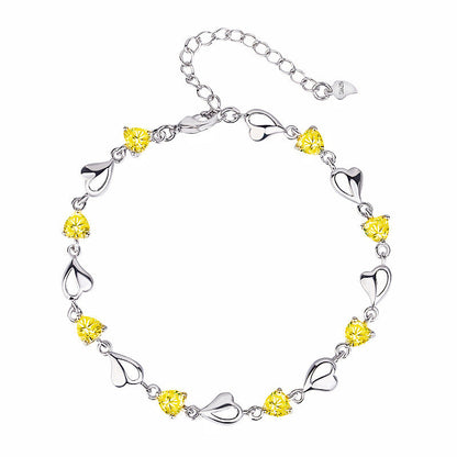 Style Fashion Sier Jewelry Crystal Zircon Amethyst Heart Female Bracelets