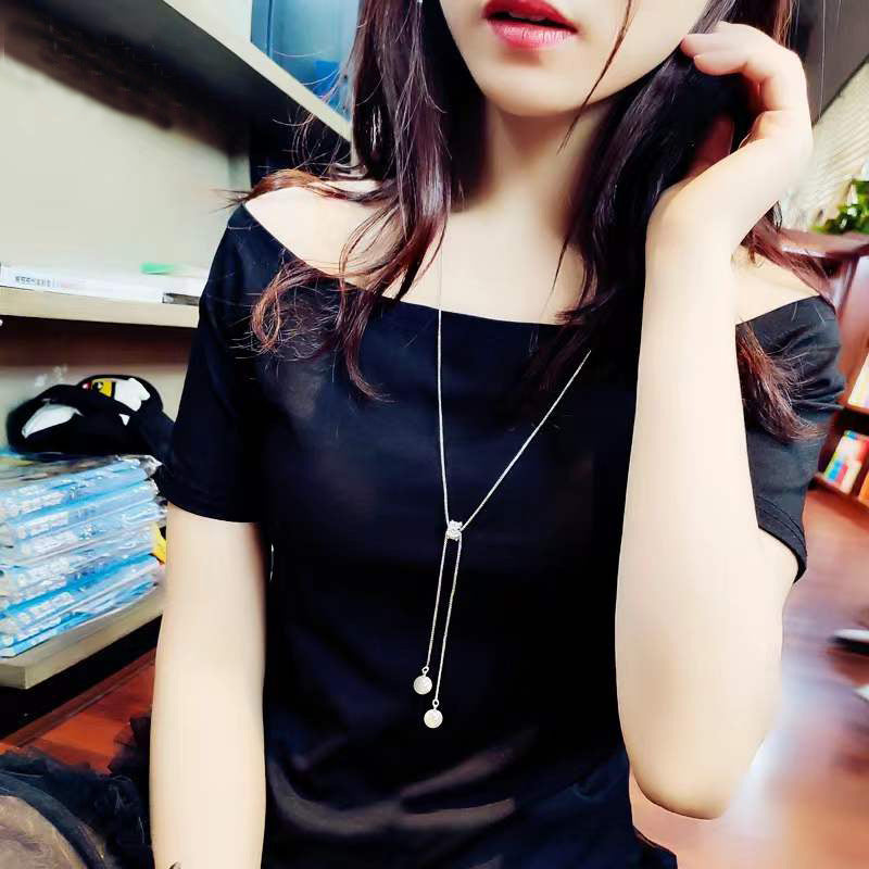 Women's Pearl Sweater Chain Long Simple Country Necklaces