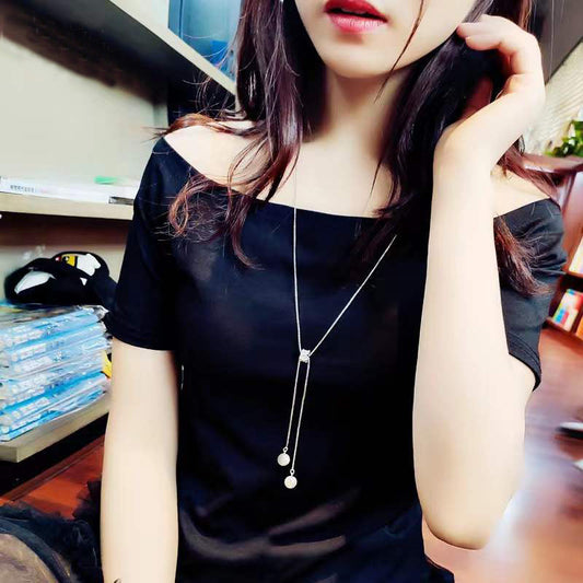 Women's Pearl Sweater Chain Long Simple Country Necklaces