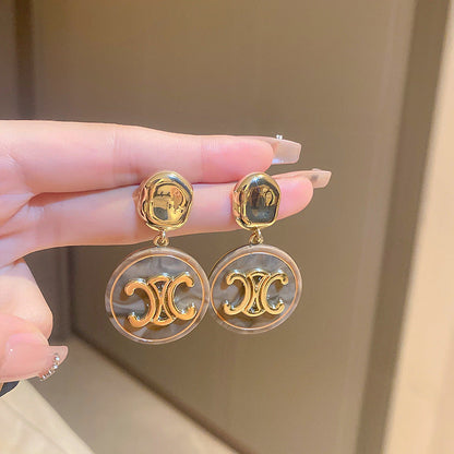 Sier Needle Geometric Letters Round Exaggerated Earrings