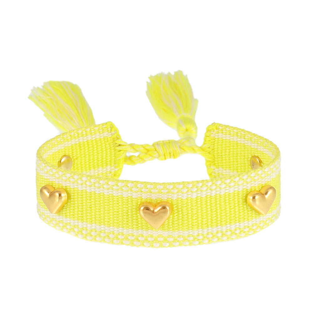 Couple Golden Heart-shaped Carrying Strap Hand-woven Tassel Bracelets