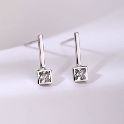 Sier Square Diamond Simple Zircon Fashion Earrings