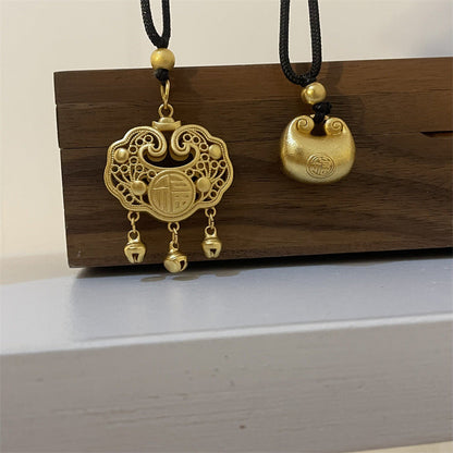 Chinese Style Lucky Lock Pendant Golden Bean Long Life Necklaces