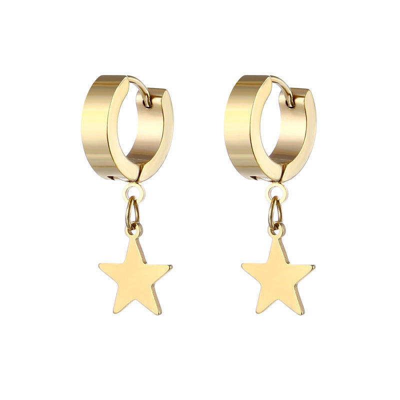 Women's & Men's & Titanium Steel Pentagram Star Pendant Earrings