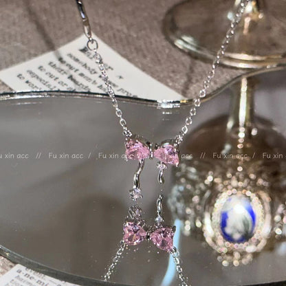 Inlaid Zircon Tassel Female Niche Personality Pink Necklaces
