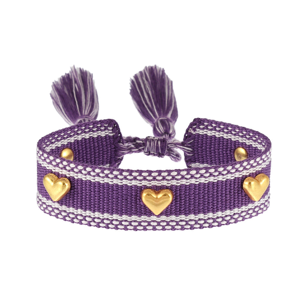 Couple Golden Heart-shaped Carrying Strap Hand-woven Tassel Bracelets